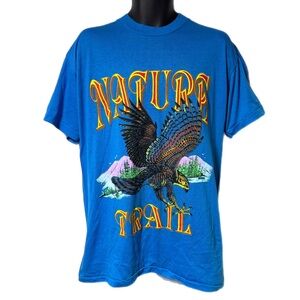 Vintage Nature Trail Eagle Bird Graphic T-Shirt Blue USA Single Stitch L